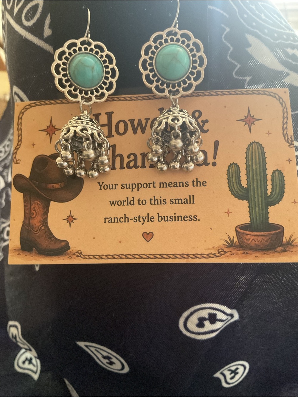 Turquoise like  Floral Silver Dangle Earrings